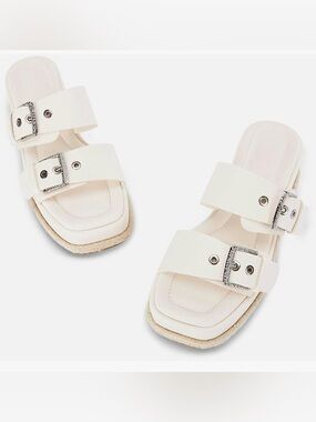 Women’s White Buckle Slide Sandals